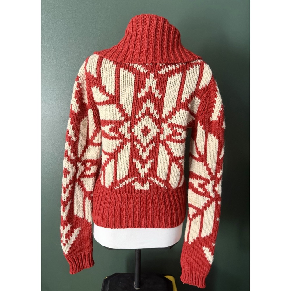 American Eagle Y2K Cardigan Womens Size M Red Snowflake Fair Isle Chunky Knit - Picture 7 of 8